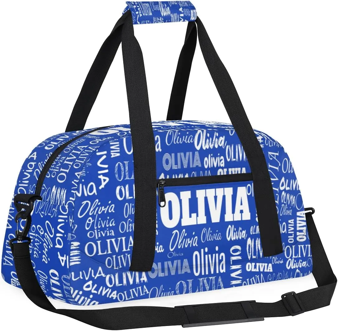 Personalized Sports Duffel Bags, Custom Kids Football Duffle Bag for Boys with Your Name, Lightweight Overnight Weekender Bag for School Gymnastics Travel, Royal Blue