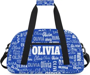 Personalized Sports Duffel Bags, Custom Kids Football Duffle Bag for Boys with Your Name, Lightweight Overnight Weekender Bag for School Gymnastics Travel, Royal Blue