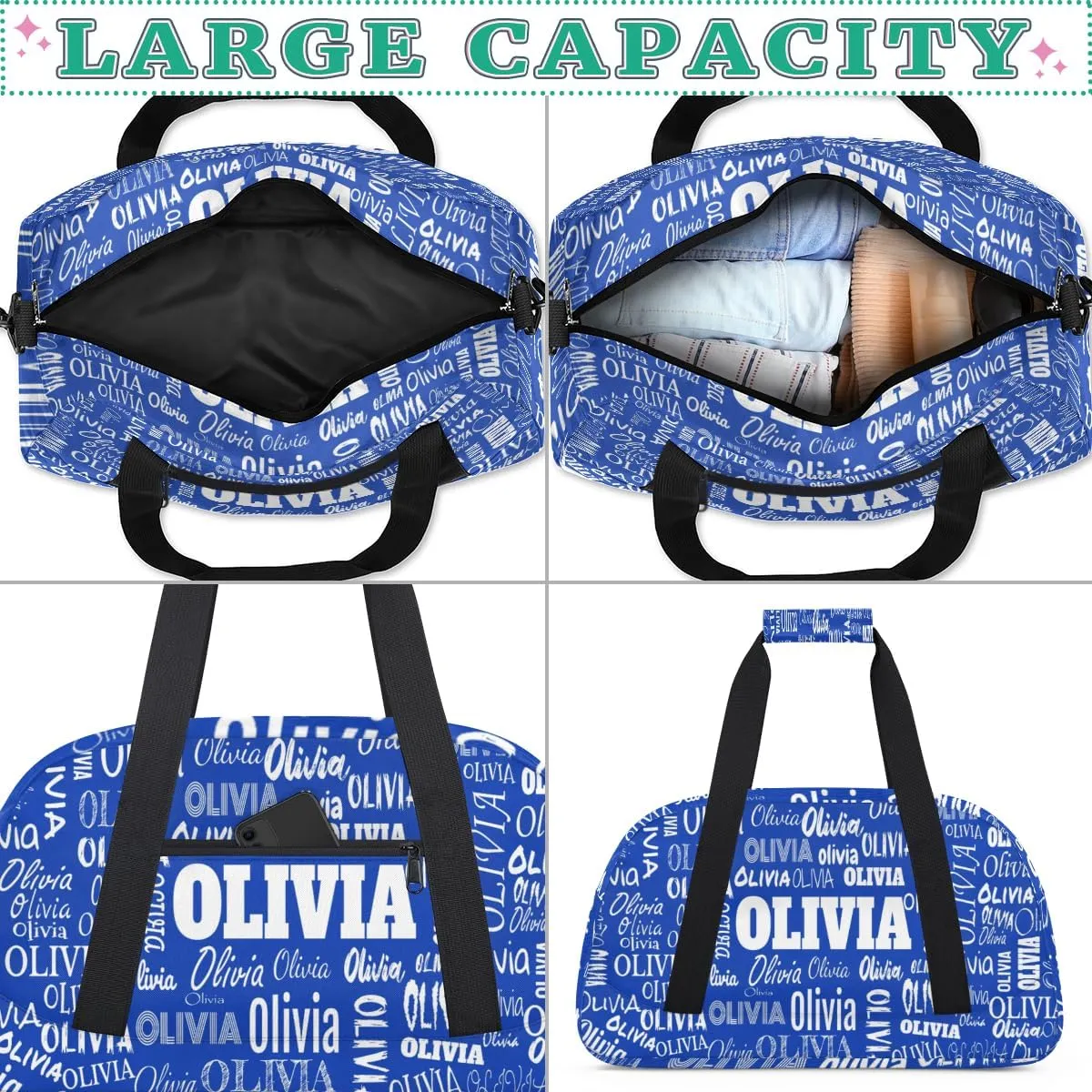 Personalized Sports Duffel Bags, Custom Kids Football Duffle Bag for Boys with Your Name, Lightweight Overnight Weekender Bag for School Gymnastics Travel, Royal Blue