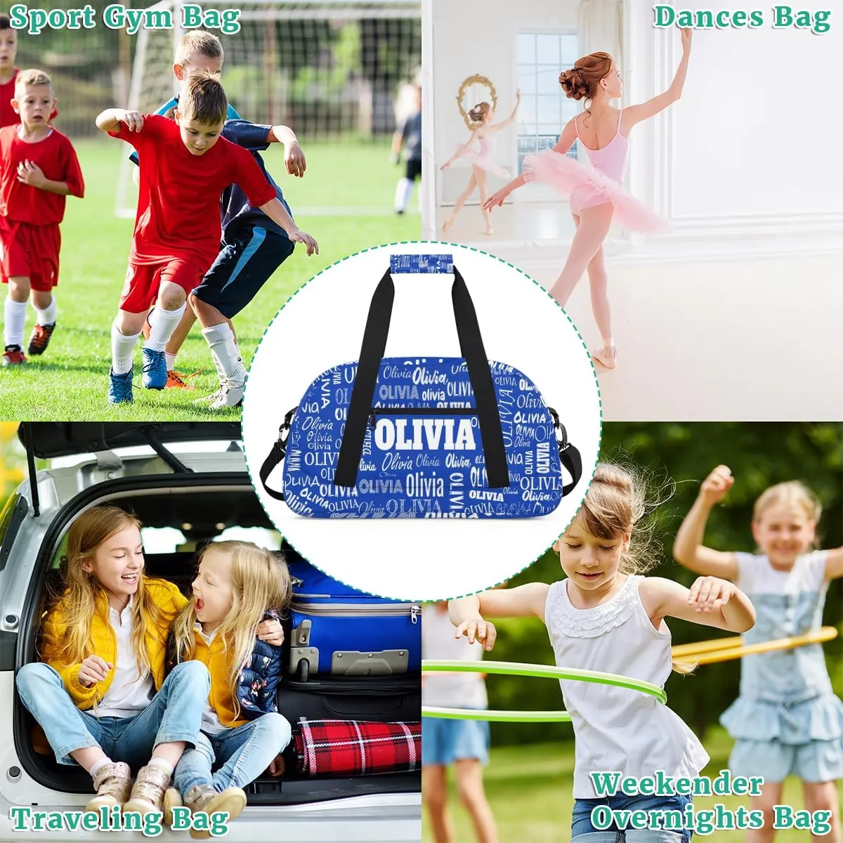 Personalized Sports Duffel Bags, Custom Kids Football Duffle Bag for Boys with Your Name, Lightweight Overnight Weekender Bag for School Gymnastics Travel, Royal Blue