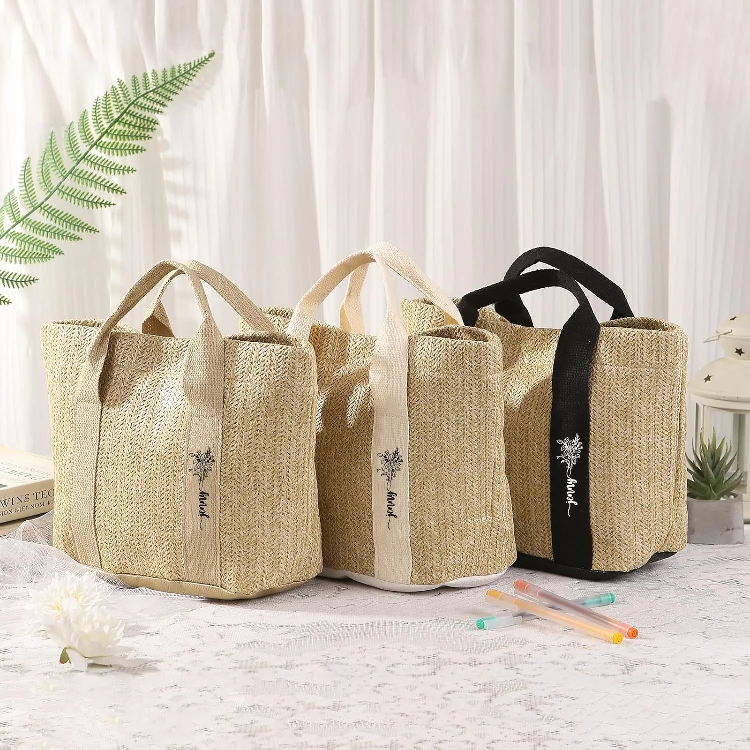 Personalized Straw Tote Bag for Women, Custom Name Beach Bag Large Tote Bag for Women, Teacher, Mother’s Day Gift