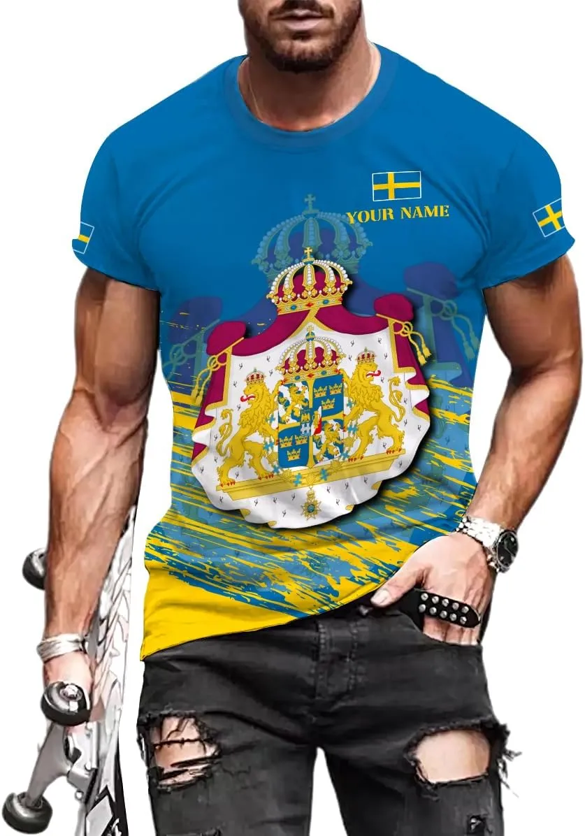 Personalized Sweden Flag Unisex Shirt Custom Vintage Sverige Sweden Casimas Shirts Men's Shirt T-Shirt Swedish National Pride