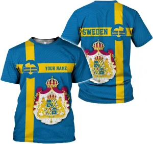 Personalized Sweden Flag Unisex Shirt Custom Vintage Sverige Sweden Casimas Shirts Men's Shirt T-Shirt Swedish National Pride