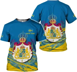 Personalized Sweden Flag Unisex Shirt Custom Vintage Sverige Sweden Casimas Shirts Men's Shirt T-Shirt Swedish National Pride