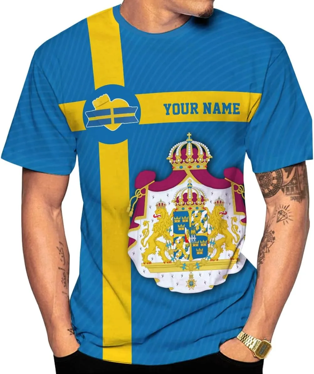 Personalized Sweden Flag Unisex Shirt Custom Vintage Sverige Sweden Casimas Shirts Men's Shirt T-Shirt Swedish National Pride