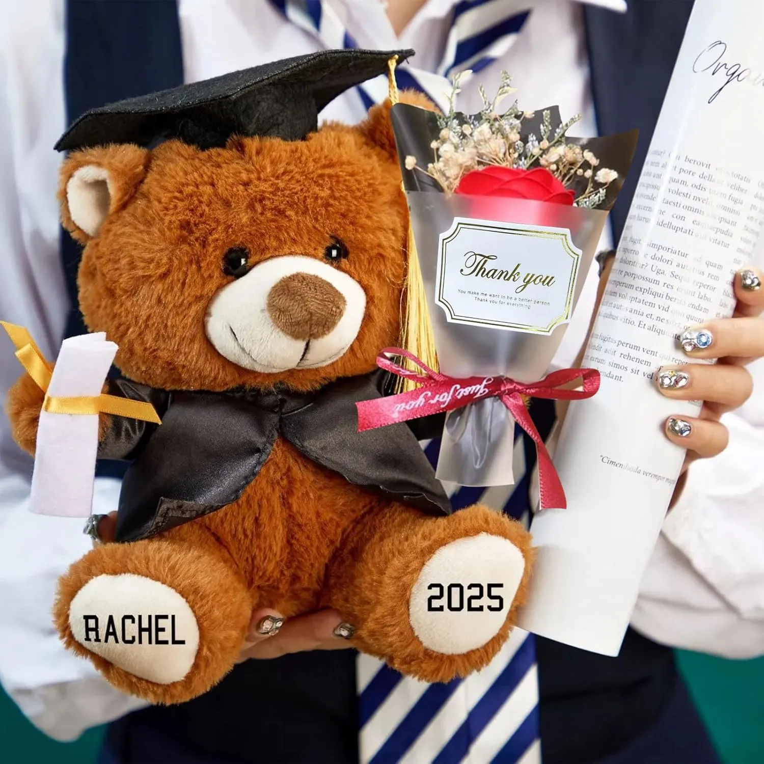 Personalized Teddy Bear 2025 Graduation Gifts, Graduation Bears Class of 2025 Gifts for Her, for Him, Custom Name/Date/School Cute Plush Stuffed Animal Decorations Gift for College, High School