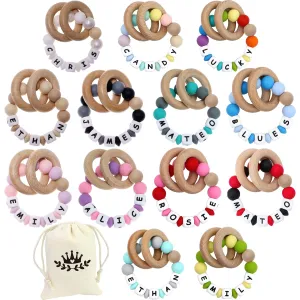 Personalized Teether with Name for Boys and Girls, Customizable BabyTeethers with Wooden Teething Rings