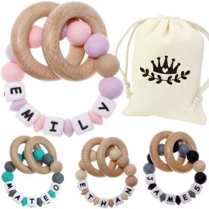 Personalized Teether with Name for Boys Girls Baby Gift, Custom Rattle Teether Bracelet