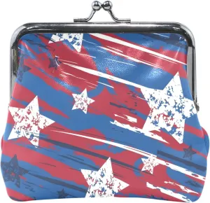 Personalized Trendy Stars Blue Coin Purse Holder Women Leather Kiss Lock Card Change Purse Wallet