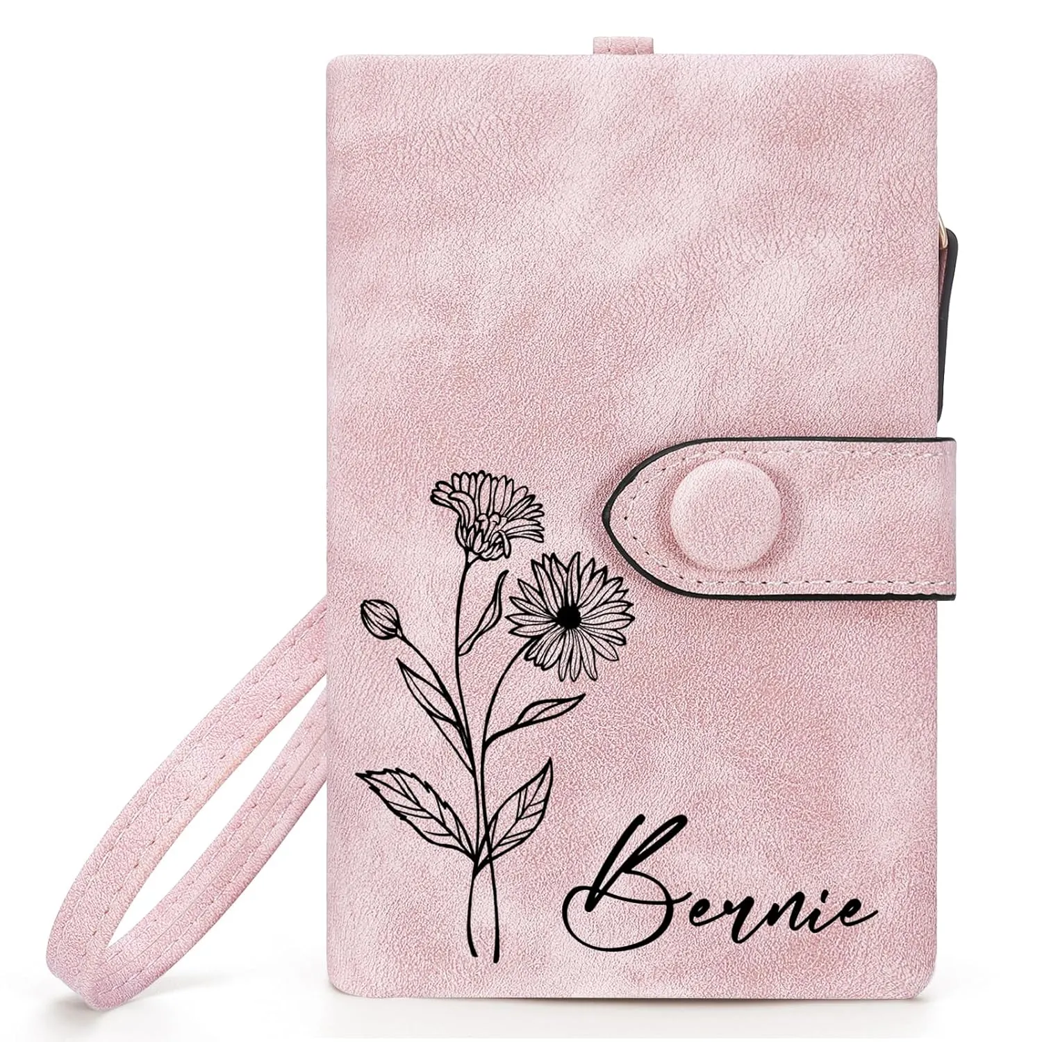 Personalized Wallets for Women, Custom Birth Flower & Name Slim Leather Handbag, Bifold RFID Blocking Card Holder, Large Capacity Wristlet Clutch with Coin Purse, Customized Gift for Women