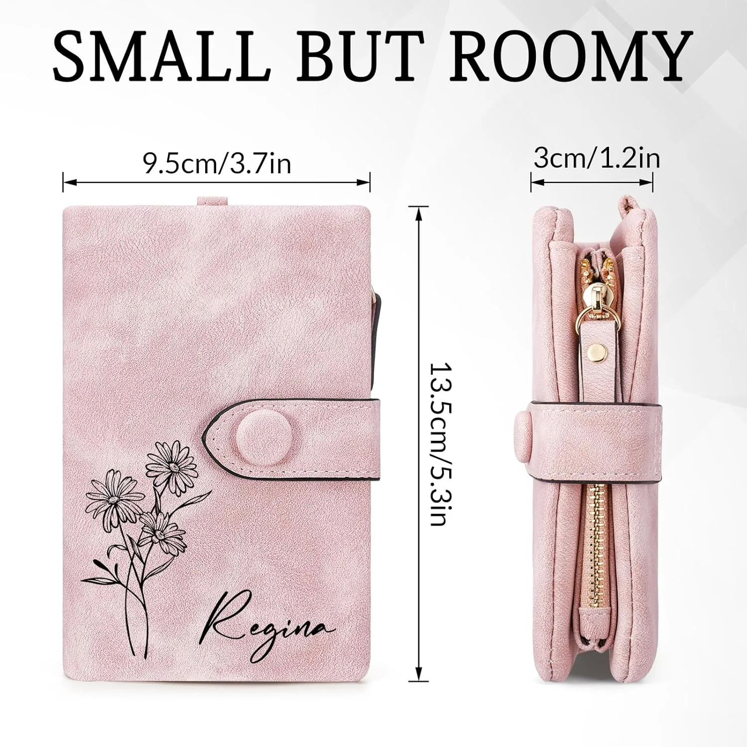 Personalized Wallets for Women, Custom Birth Flower & Name Slim Leather Handbag, Bifold RFID Blocking Card Holder, Large Capacity Wristlet Clutch with Coin Purse, Customized Gift for Women