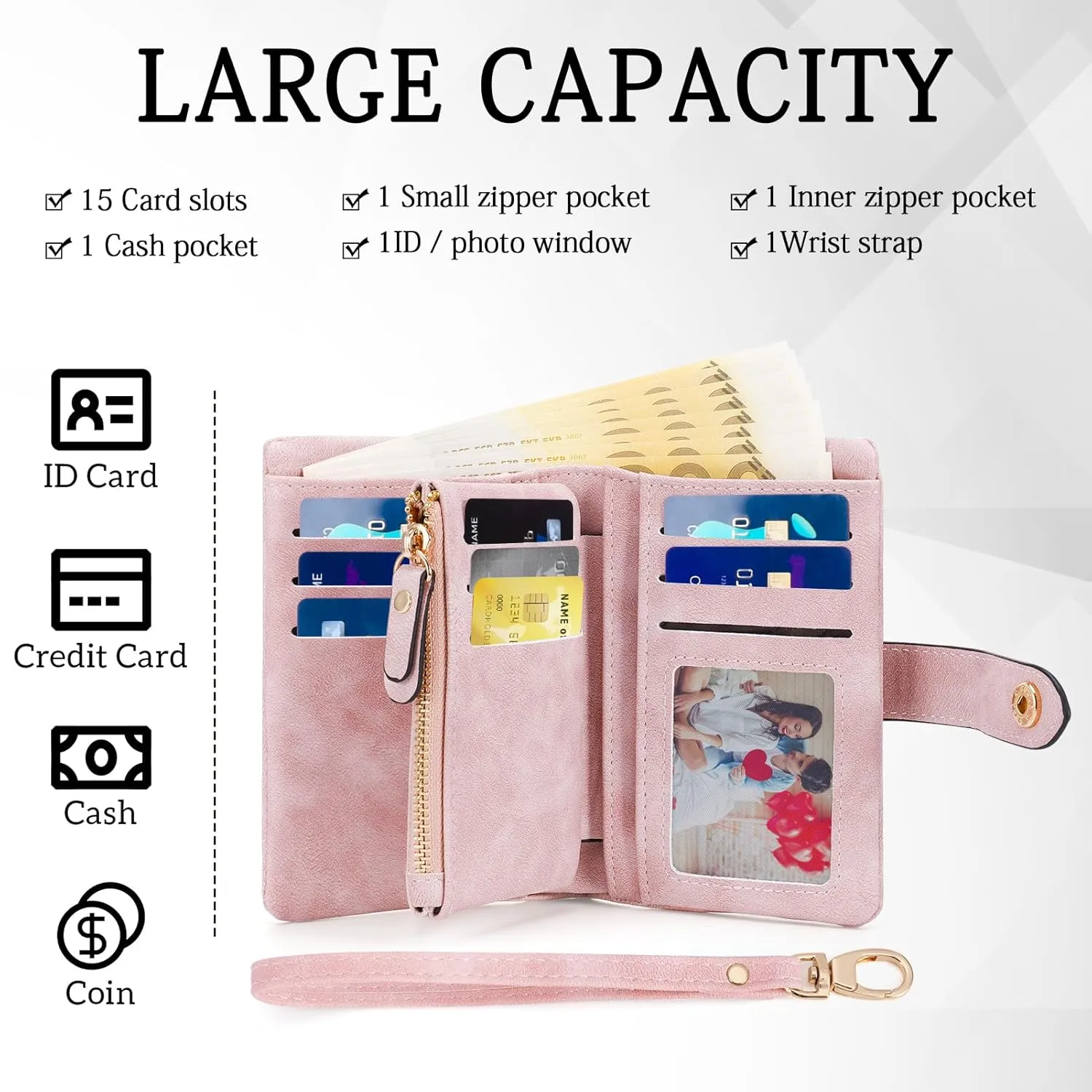 Personalized Wallets for Women, Custom Birth Flower & Name Slim Leather Handbag, Bifold RFID Blocking Card Holder, Large Capacity Wristlet Clutch with Coin Purse, Customized Gift for Women