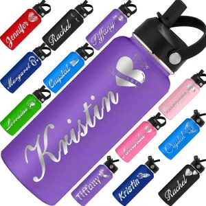 Personalized Water Bottle Custom Insulated Water Bottles with Straw Lid 32oz Customized Engraved Stainless Steel Bottles with Name Logo, Gift for School Sports Outdoor, Purple