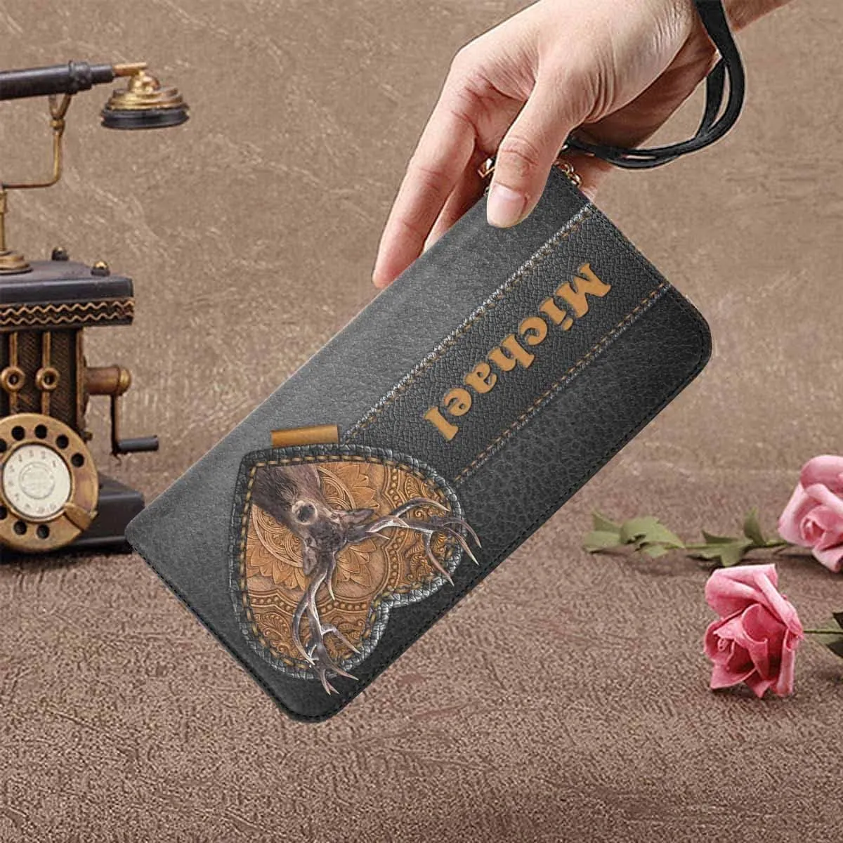 Personalized Women's Gift Puse Clutch Bag, Custom Elk Deer Lovers Women's Clutch Purse