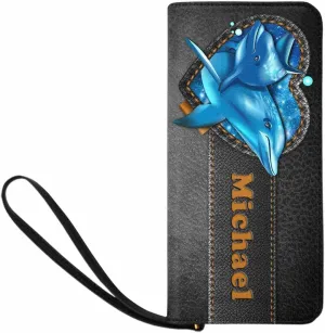Personalized Women's Gift Wristlet Wallet Mothers Day Gift, Custom Cute Dolphins Lovers Leather Clutch Purse for Girl Women Mom