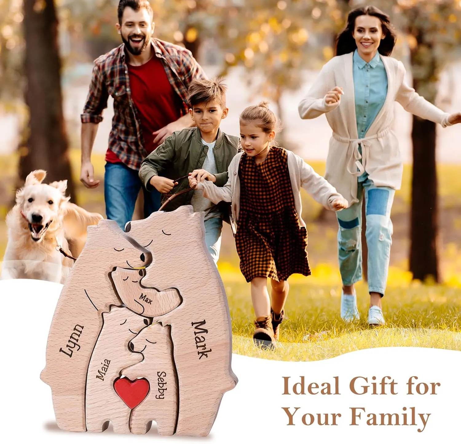 Personalized Wooden Puzzle with 2-8 Family Name,Wooden Bear Puzzle,Customizable Wooden Puzzle for Home Decor and Thoughtful Gifts,Birthday for Mom, Dad (Polar Bear)