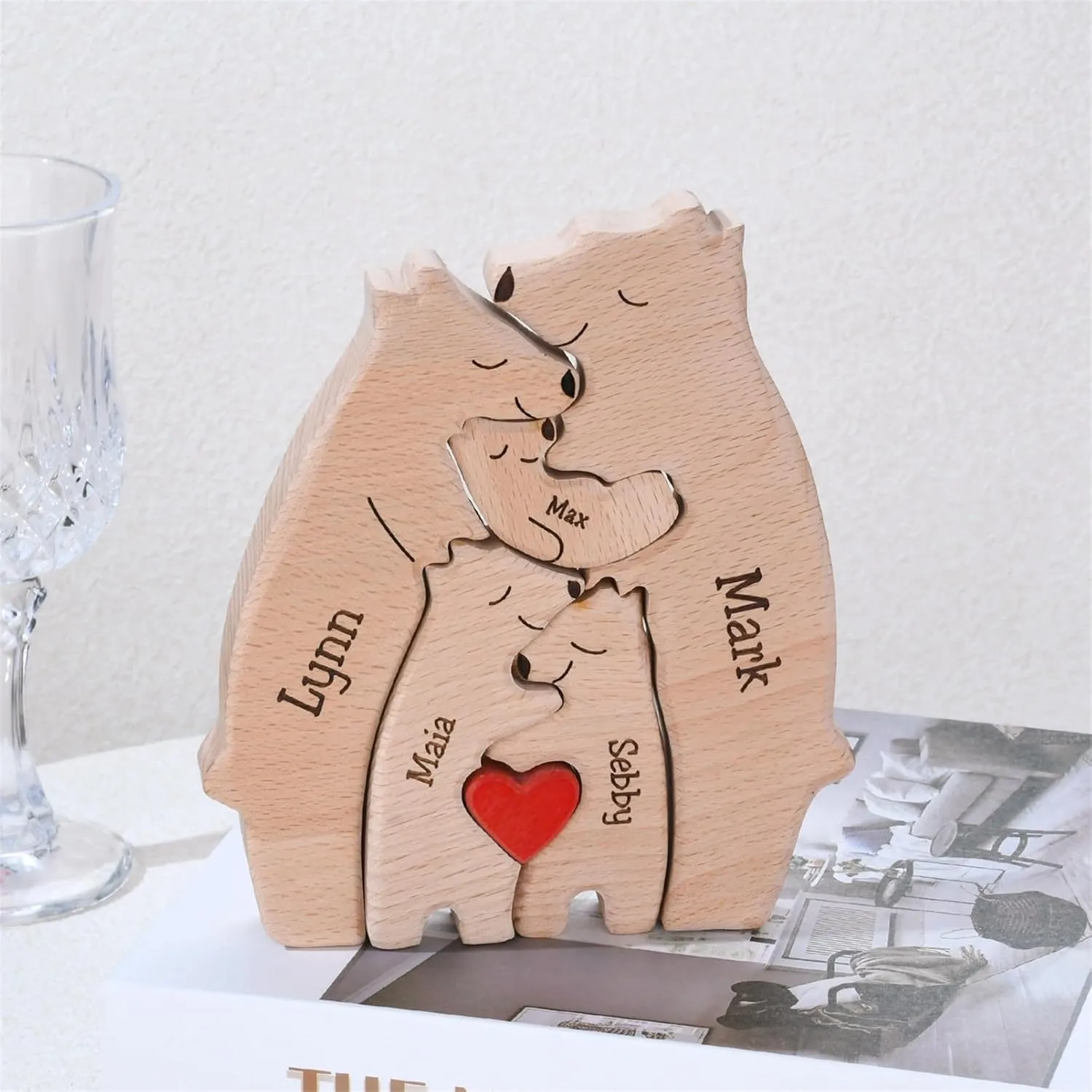 Personalized Wooden Puzzle with 2-8 Family Name,Wooden Bear Puzzle,Customizable Wooden Puzzle for Home Decor and Thoughtful Gifts,Birthday for Mom, Dad (Polar Bear)