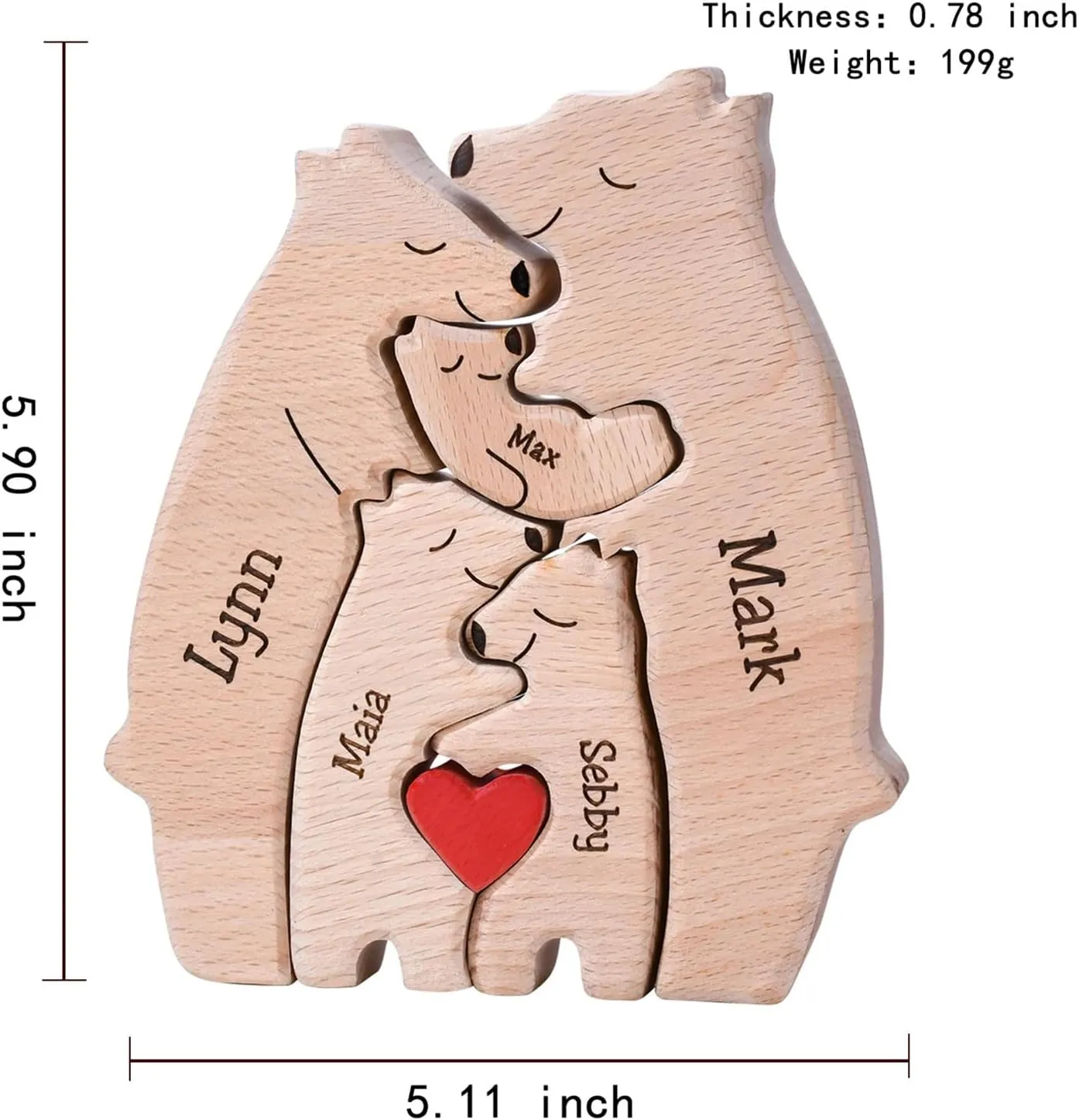 Personalized Wooden Puzzle with 2-8 Family Name,Wooden Bear Puzzle,Customizable Wooden Puzzle for Home Decor and Thoughtful Gifts,Birthday for Mom, Dad (Polar Bear)