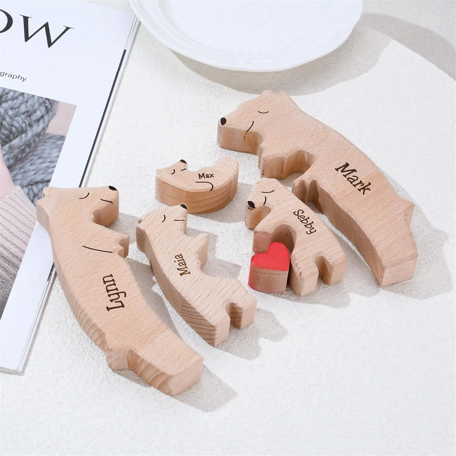 Personalized Wooden Puzzle with 2-8 Family Name,Wooden Bear Puzzle,Customizable Wooden Puzzle for Home Decor and Thoughtful Gifts,Birthday for Mom, Dad (Polar Bear)