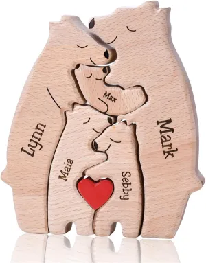 Personalized Wooden Puzzle with 2-8 Family Name,Wooden Bear Puzzle,Customizable Wooden Puzzle for Home Decor and Thoughtful Gifts,Birthday for Mom, Dad (Polar Bear)
