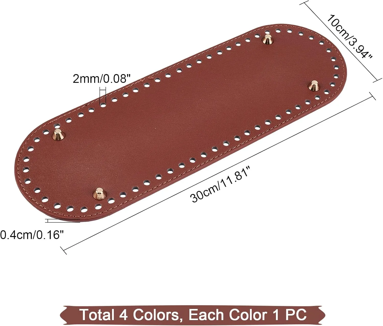 PH PandaHall 4pcs PU Leather Bag Bottom 30x10cm/11.8x3.9" Oval Bag Base Bags Insert Cushion Base Nail Bottom Shaper with Holes for DIY Knitting Crochet Bags Handbag Tote Bucket Purse, 4 Colors