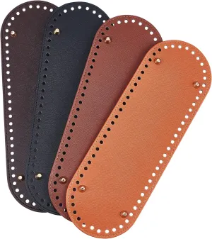 PH PandaHall 4pcs PU Leather Bag Bottom 30x10cm/11.8x3.9" Oval Bag Base Bags Insert Cushion Base Nail Bottom Shaper with Holes for DIY Knitting Crochet Bags Handbag Tote Bucket Purse, 4 Colors