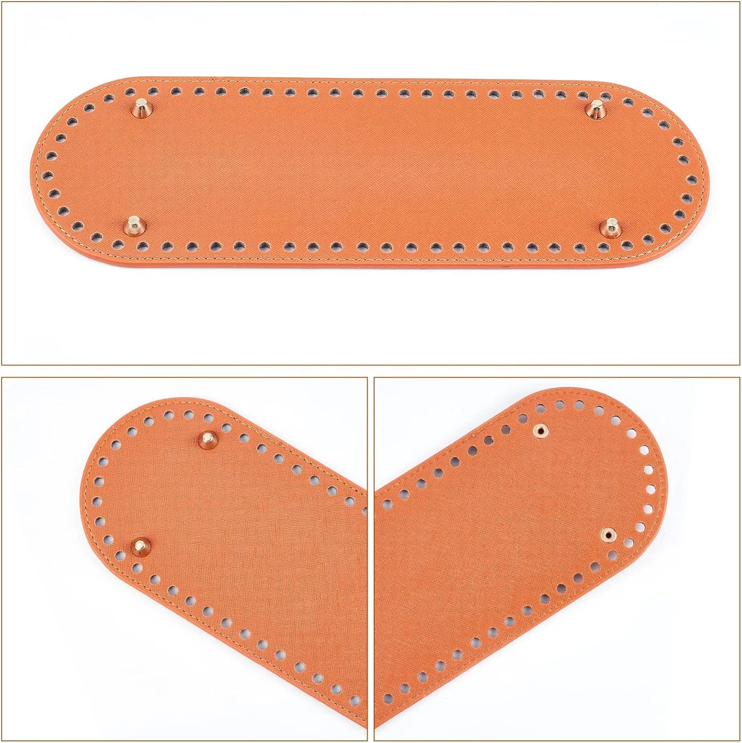 PH PandaHall 4pcs PU Leather Bag Bottom 30x10cm/11.8x3.9" Oval Bag Base Bags Insert Cushion Base Nail Bottom Shaper with Holes for DIY Knitting Crochet Bags Handbag Tote Bucket Purse, 4 Colors