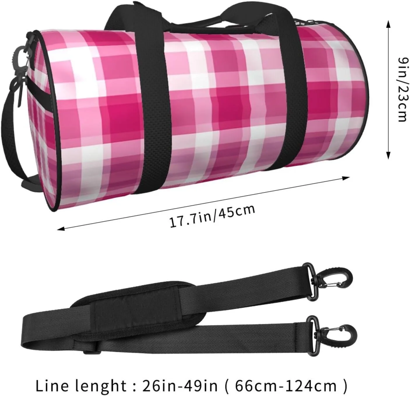 Pink Plaid Travel Duffle Bag for Men Women Sport Gym Bag Foldable Weekender Bag Carry on Overnight Bag for Travel Swimming Basketball