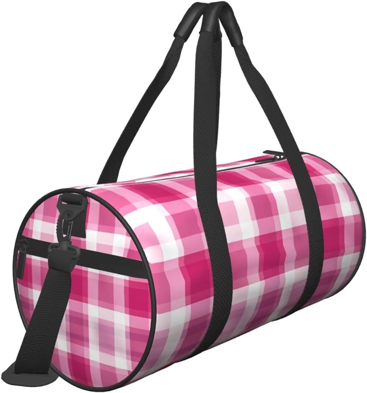 Pink Plaid Travel Duffle Bag for Men Women Sport Gym Bag Foldable Weekender Bag Carry on Overnight Bag for Travel Swimming Basketball