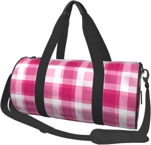 Pink Plaid Travel Duffle Bag for Men Women Sport Gym Bag Foldable Weekender Bag Carry on Overnight Bag for Travel Swimming Basketball