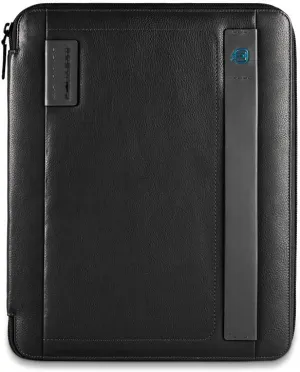 Piquadro Leather Slim Notepad Holder, A4 Format, with Zipper and Pen Loop, Black/Black, One Size