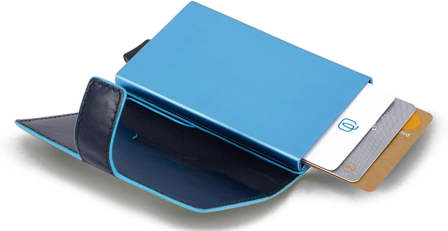 PIQUADRO Single Metal and Leather Credit Card Holder