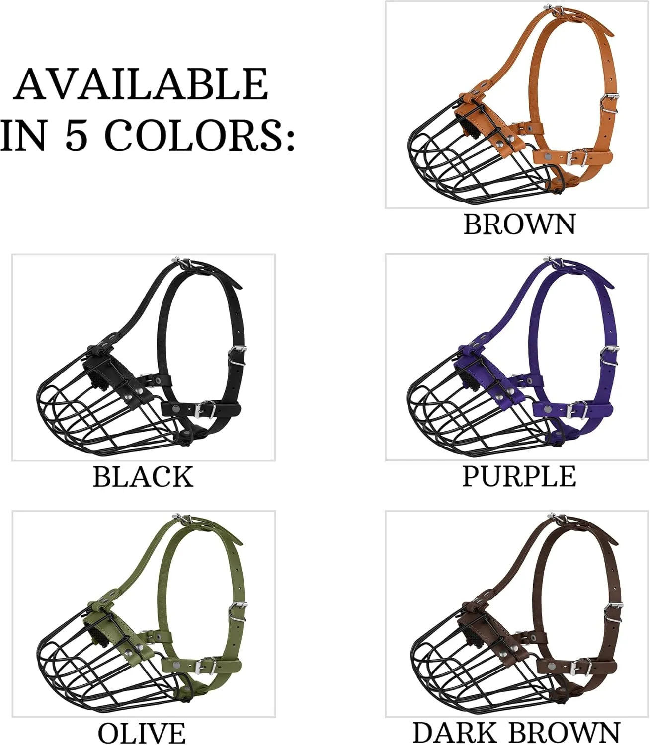 Pitbull Dog Muzzle Breathable Metal Basket for Large Dogs Amstaff Staffordshire Terrier Secure Wire Mask Adjustable Durable Leather Straps Biting Chewing Barking (Large, Dark Brown)