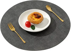 Place Mmats For Table，Placemats, Coasters Set Placemats Set of 2 Round Placemats for Dining Table, Non-Slip Easy to Clean Kitchen Dinner Mats,Heat Washable Cloth Texture Faux Leather Table Mats(Black)