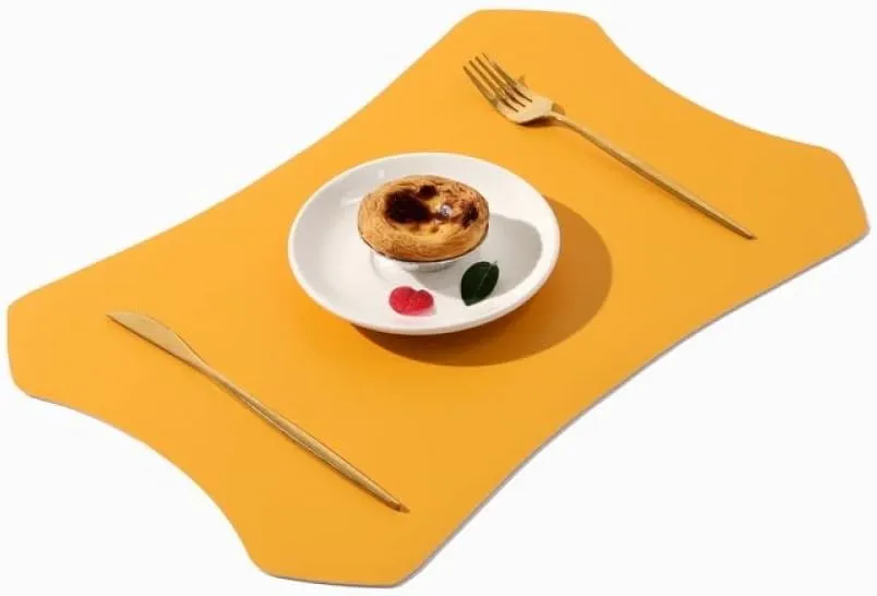 Place Mmats for Table，Placemats, Placemats Set of 2 Faux Leather Placemats for Dining Table, Easy to Clean Kitchen Dinner Mats Heat Washable Front Back Two-Color Table Mats(Yellow)