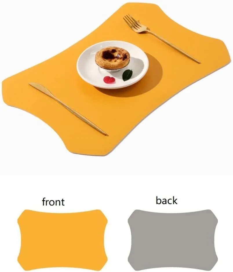 Place Mmats for Table，Placemats, Placemats Set of 2 Faux Leather Placemats for Dining Table, Easy to Clean Kitchen Dinner Mats Heat Washable Front Back Two-Color Table Mats(Yellow)