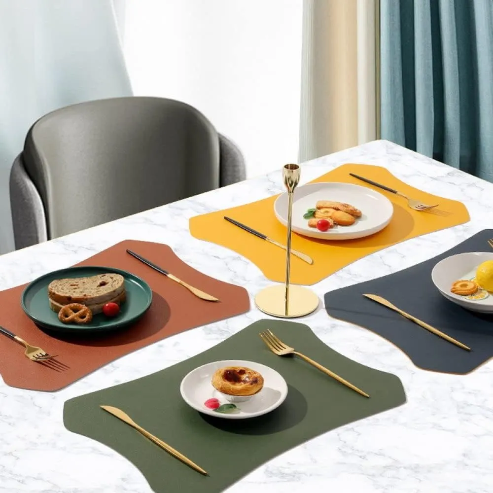 Place Mmats for Table，Placemats, Placemats Set of 2 Faux Leather Placemats for Dining Table, Easy to Clean Kitchen Dinner Mats Heat Washable Front Back Two-Color Table Mats(Yellow)