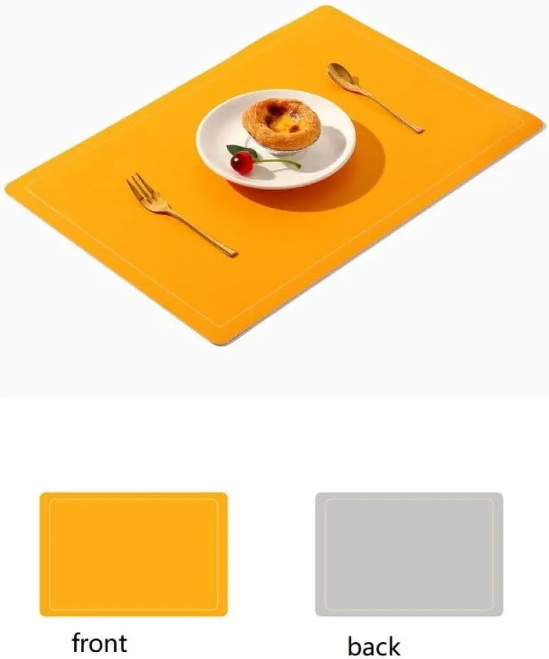 Place Mmats for Table，Placemats, Placemats Two-Color Placemats for Dining Table,Set of 2 Non-Slip Heat Washable Faux Leather Table Mats Rectangle Easy to Clean Kitchen Dinner Mats(Yellow)