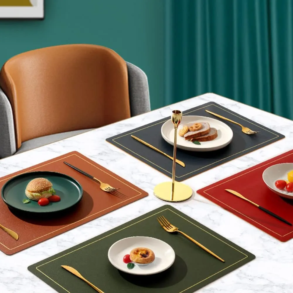 Place Mmats for Table，Placemats, Placemats Two-Color Placemats for Dining Table,Set of 2 Non-Slip Heat Washable Faux Leather Table Mats Rectangle Easy to Clean Kitchen Dinner Mats(Yellow)