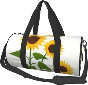 Plants Theme Sunflower Print Round Large Capacity Travel Luggage Bags,Men's and Women's Hand-Held Travel Clothing Bags