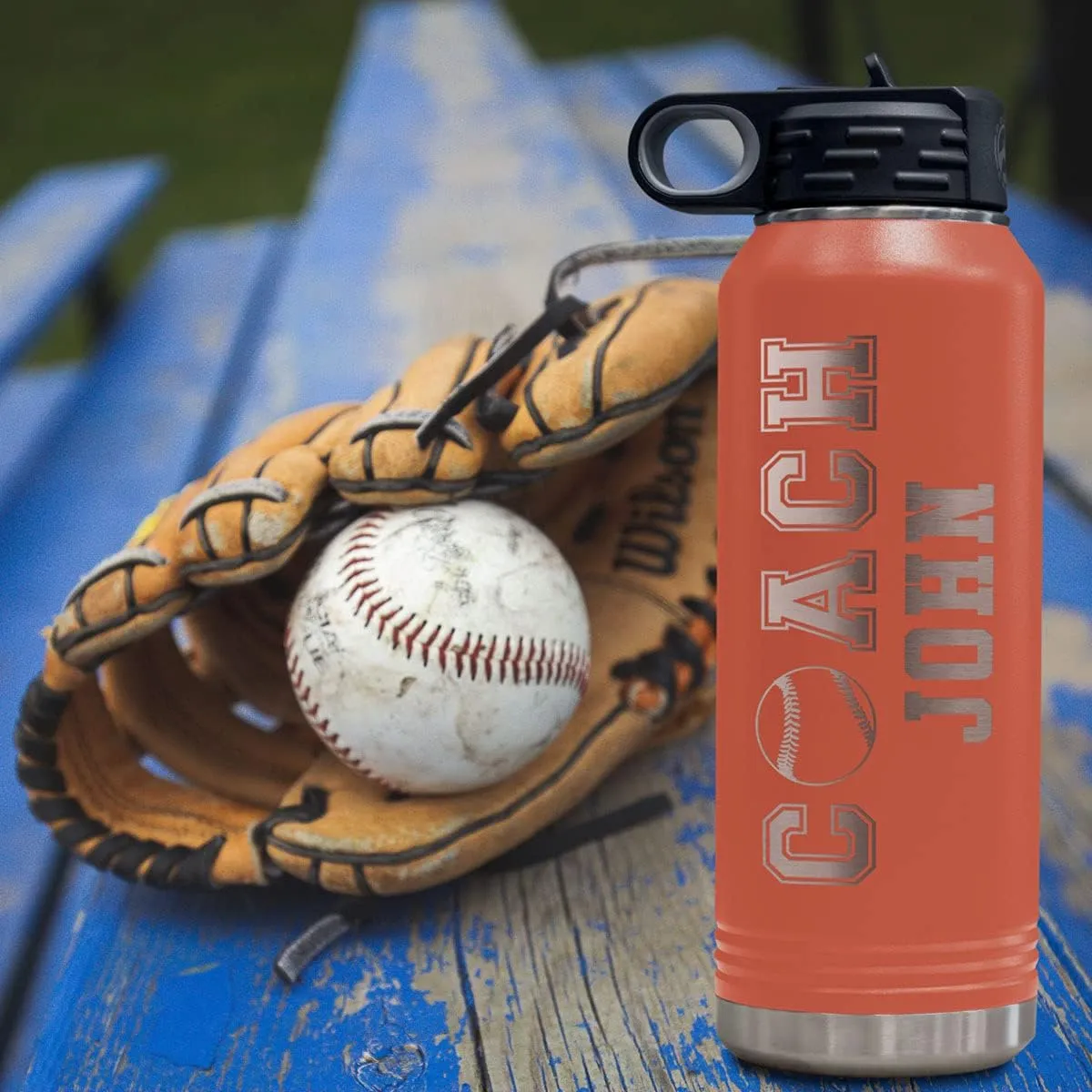 PlaqueMaker Customizable Coach Water Bottle - Include Your Personal Text (Coral)