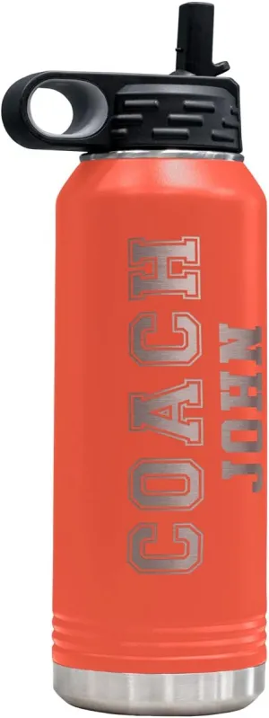 PlaqueMaker Customizable Coach Water Bottle - Include Your Personal Text (Coral)