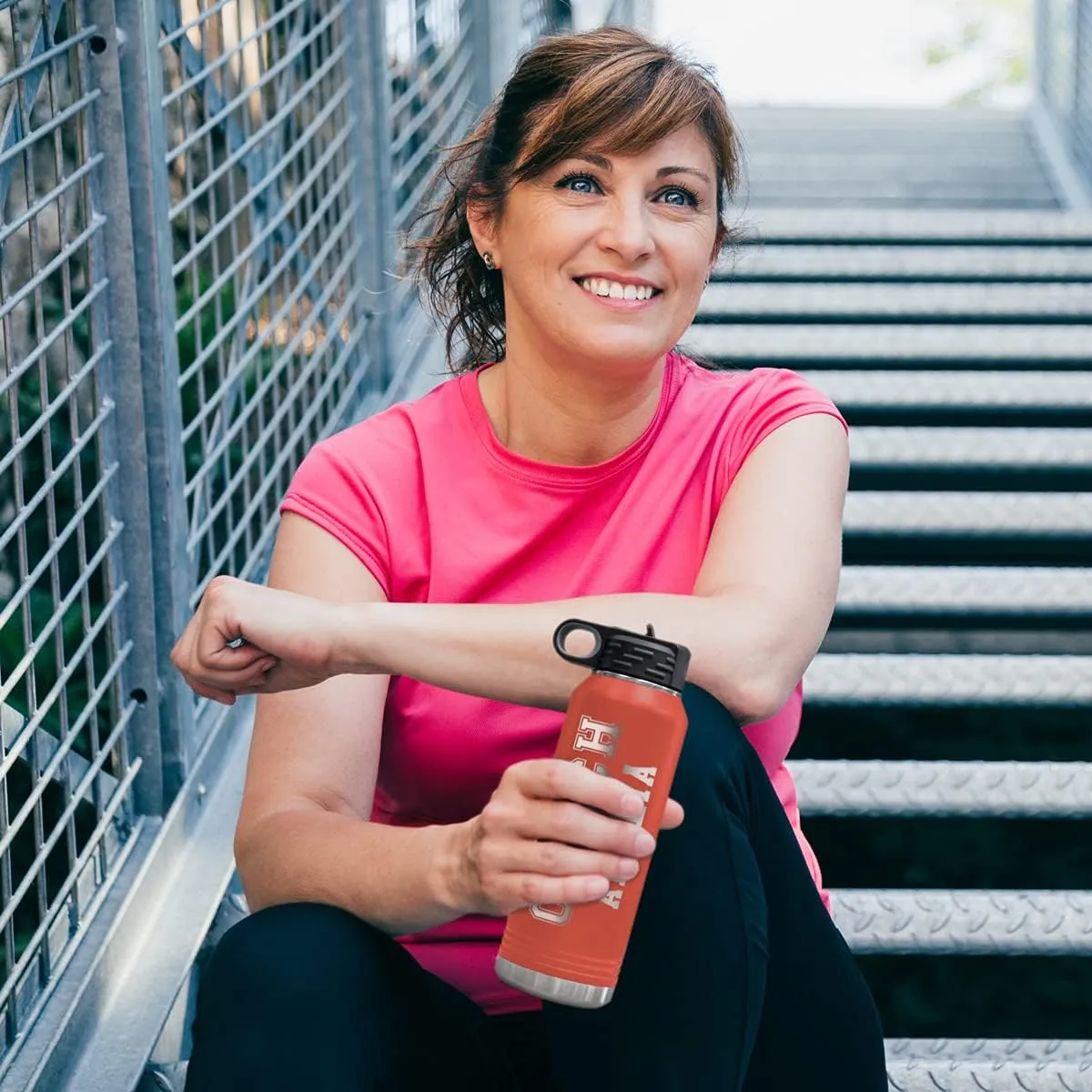 PlaqueMaker Customizable Coach Water Bottle - Include Your Personal Text (Coral)
