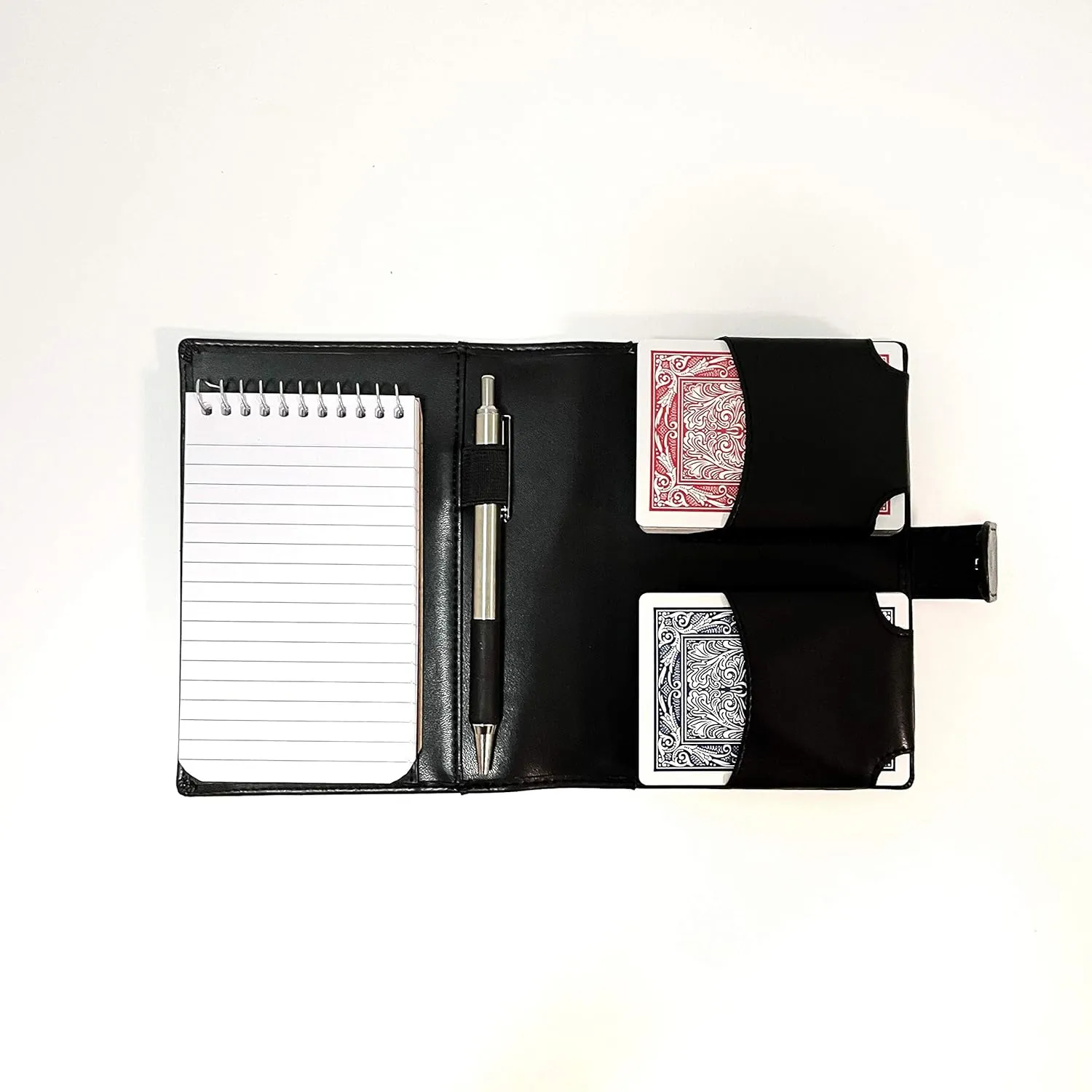 Playing Card Case - Fits Two Decks - Vegan Leather - Space for Pen and Notepad - Poker Case