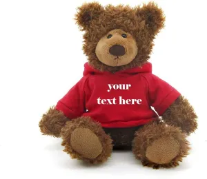 Plushland Brown Frankie Bear 12 Inches, Stuffed Animal Personalized Gift - Great Present for Mothers Day Valentine Day Graduation Day Birthday Christmas - Custom Text on Hoodie (Red)