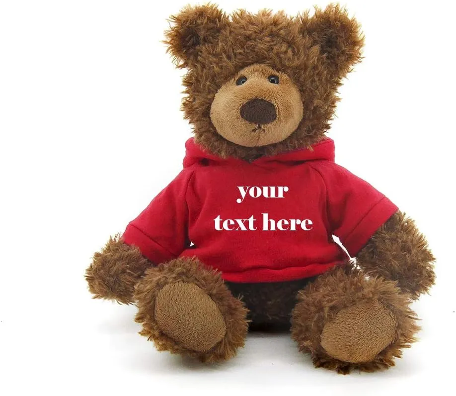 Plushland Brown Frankie Bear 12 Inches, Stuffed Animal Personalized Gift - Great Present for Mothers Day Valentine Day Graduation Day Birthday Christmas - Custom Text on Hoodie (Red)