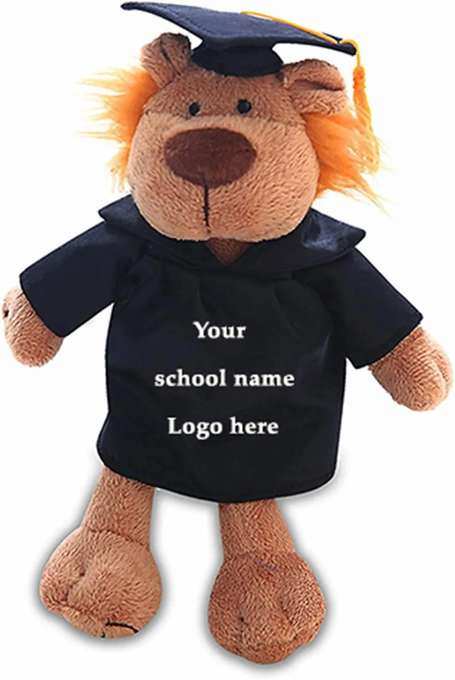 Plushland Personalized Stuffed Animal, Customize Each Plush Toy with Your School Logo or Text on Its Shirt for Graduation Day (Lion)