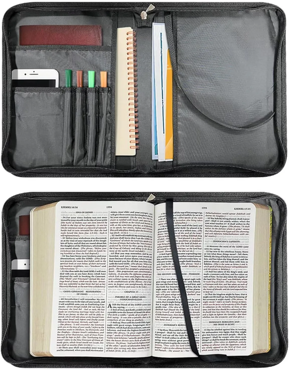 Poceacles American Flag Wolf Cedar Tree Bible Covers for Women Men, Book Case Church Bag Bible Study Case Protective Book Carrying Tote Sleeve Holder Pouch with Zippered Pocket, 2XL