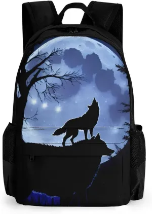 Polyester Daypack Backpack for Trekking Picnic Walking Cycling - Large Capacity Anti-Theft Multipurpose Shoulder Bag, Wolf Howling At The Moon Art Casual Daypack