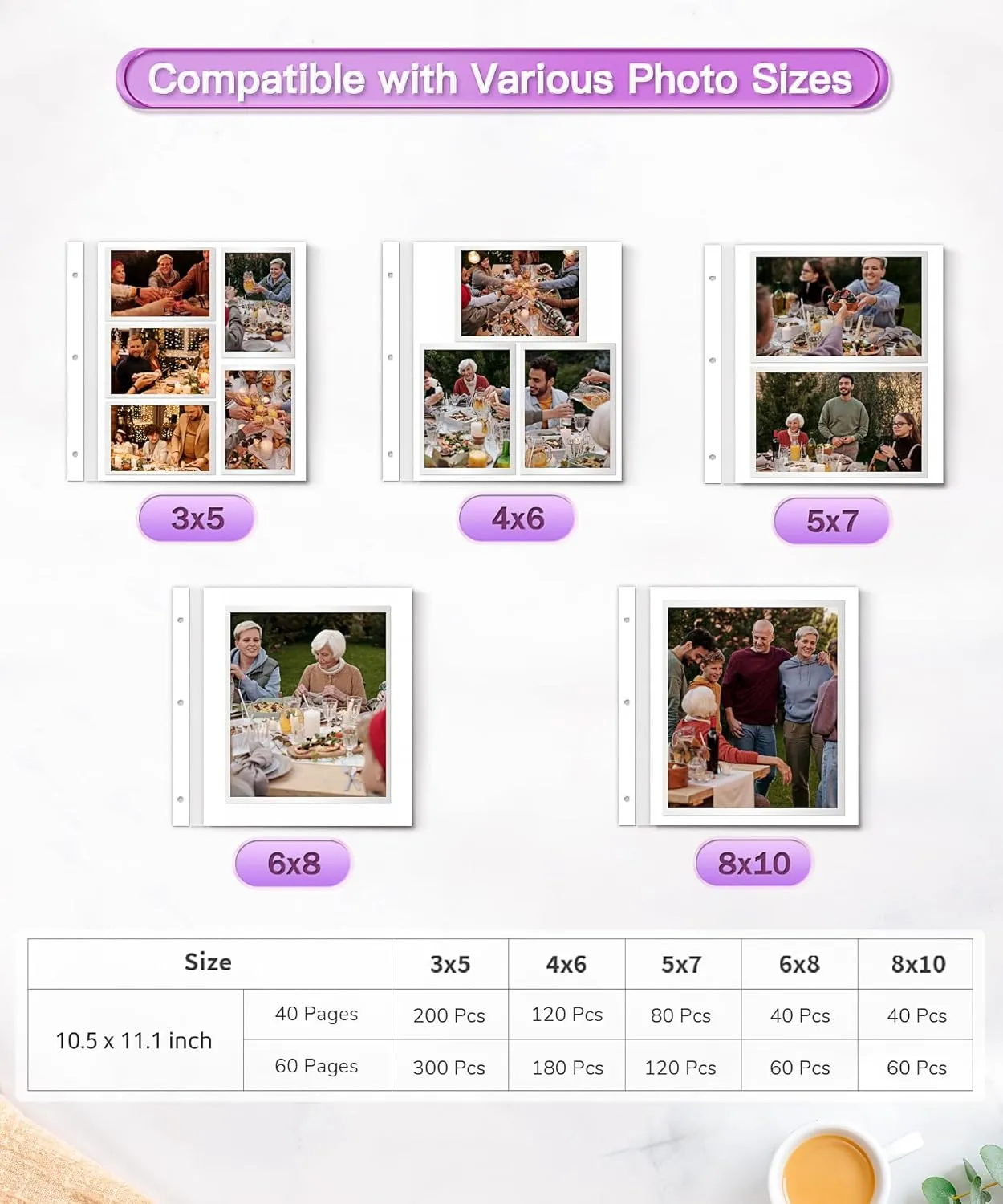 Popotop Photo Album Self Adhesive Scrapbook Album for 4x6 5x7 8x10 Pictures DIY Photo Book,Birthday Gifts for Women Mom,Wedding Baby Family Travel